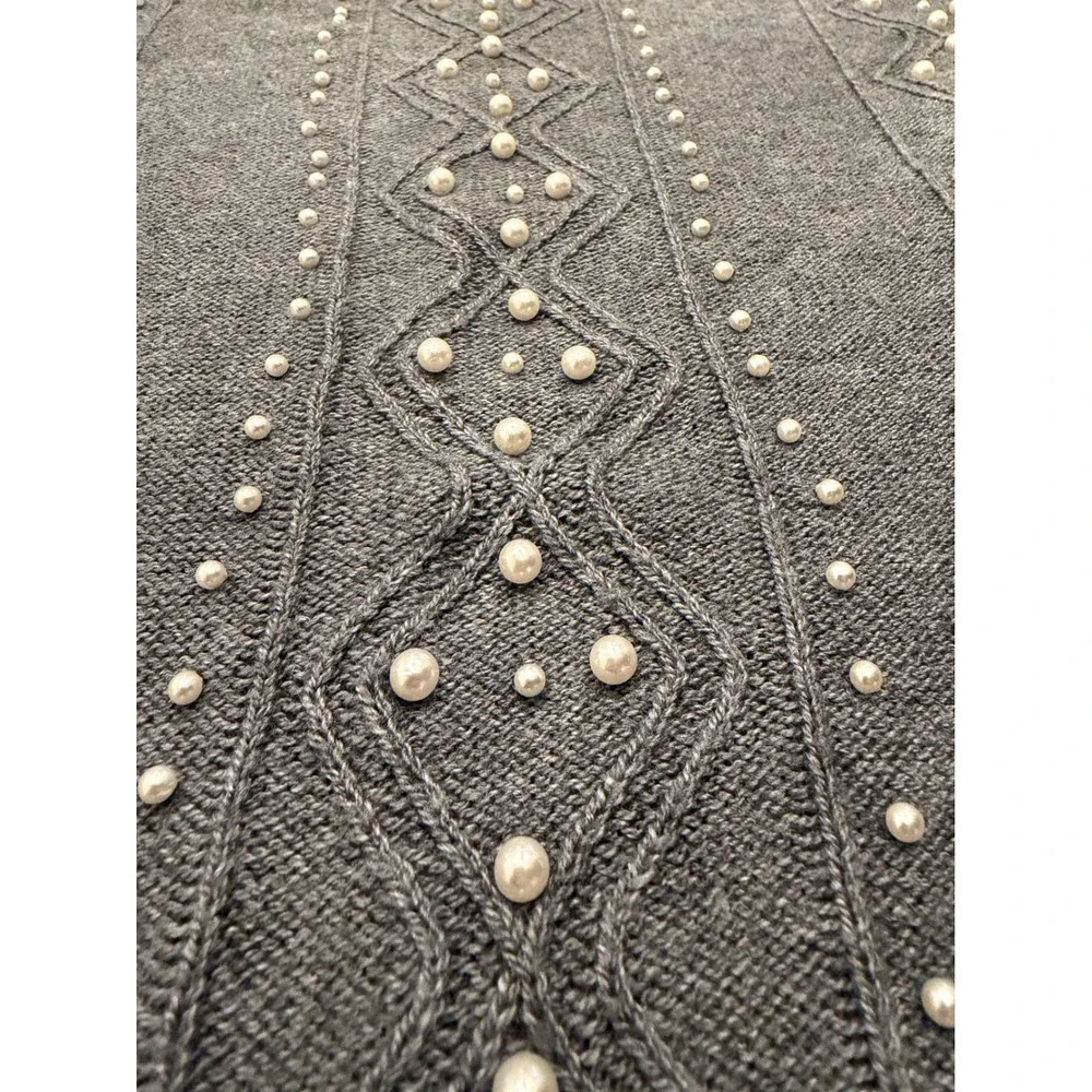 LOFT Outlet Women's‎ Gray Pearl Embellished Crew Neck Sweater Size L